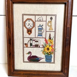 VTG Framed Cross Stitch, Duck